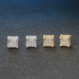 European Hip Hop Stud Earrings Full Diamond 3A Zircon Micro-Inlaid Gold-Plated Men's Earrings Hipster Accessories Wholesale