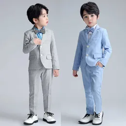 مجموعات الملابس Lolanta Kids Boys Suital Suital Suction Long Gray Blue Plaid Tuxedo Set Gentleman Children Birthday حفل زفاف البالغ