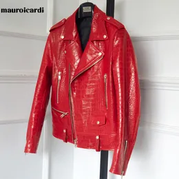 Jackets masculinos Mauroicardi Spring Red Pattern Padrão Faux Leather Biker Jaqueta de manga longa zíper de tamanho grande homem roupas 4xl 5xl 2302221