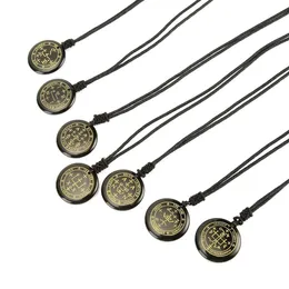Natural Obsidian Round Pendant Handmade snidning 7 Archangel Summoning Magic Array Gemstone Jewelry Reiki Symbol Healing Stone Necklace 316U
