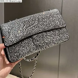 CC Cross Body French Spittling Flap Bags With Diamonds Women Shimmer Rhinestone Silver Metal Hardware Leather Chain Shoulder Cross Body Designer Luxury Bling Ju