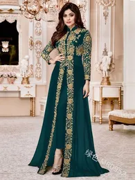 Ethnic Clothing Elegant Stand Collar Women Dress Muslim Abaya 2 Piece Set Floral Full Sleeve Big Swing A-line Party Maxi Vestidos Long Dresses 230222