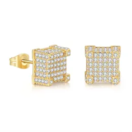 Hot Hip Hop Stud Earrings Full Diamond 3A Zircon Micro-Inlaid Gold-Plated Men's Earrings Hipster Accessories Wholesale