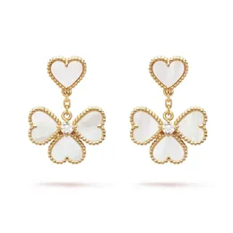 New Van Sier Alhambraes Effeuillages Classic Clover Dangle Earrings for Womens Heart Love Pedestal 2/3 Flowers Earring Agate Drop Ear Jewelrys Wedding