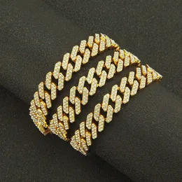 Kubanische Gliederkette, Halskette, Armband, Schmuckset, 18 Karat echt vergoldete Zirkon-Miami-Halskette mit Design-Federschnalle