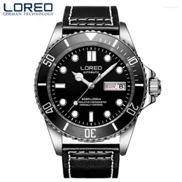 Armbandsur loreo mannen horloge luxe merk lederen fritid mekanische automatische militaire sport waterdichte klok