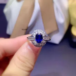 حلقات الكتلة Yulem Natural Sri Lankan Ring Ring Royal Blue High Clarity 5x7mm تصميم حجم كبير