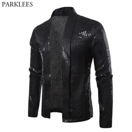 Mens Suits Blazers Black Sequins Street Cardigan Disco Dancer Club Party Jacket Male Casual Hip Hop Swag Clothes for Hipster 230222