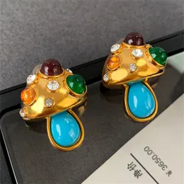 Vintage Palace Style Stud Colored Glazed Mushroom Earrings Middle Ancient Niche Design Elegant Noble Temperament Jewelry Accessories