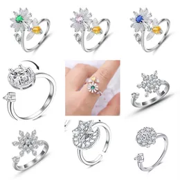 5Pcs Fidget Spinner Ring Ansia per le donne Anello animale a farfalla con fiore di cristallo multiplo Ruota Jewerly antistress da sposa