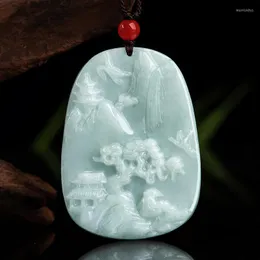 Pendant Necklaces Natural A Jade Shanshui Brand Carving Necklace Gift Certificate