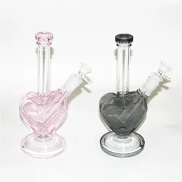 Shisha 9 Zoll Rauch schöne Liebe Wasserpfeifen herzförmige Glasbongs Bohrinseldicke zum Rauchen von Bongs mit 14 mm männlichem Kopf und Unterrohr