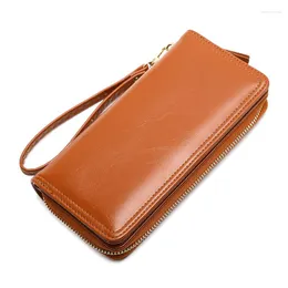 Plånböcker kvinnor långa plånbok pu läder koppling handväska handväska armband med blixtlås korthållare cartera mujer