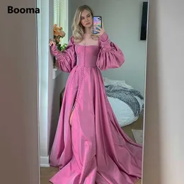 Vestidos de festa booma vestidos de baile rosa elegantes mangas bishop vistos de noite de fenda alta