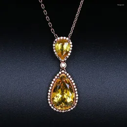 Pendant Necklaces FYSL Light Yellow Gold Color Layer Water Drop Citrines Crystal Link Chain Necklace For Women Jewelry