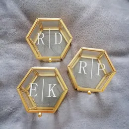 Sacchetti per gioielli Borse Semplice Personalizzato Personalizzato Oro Rustico Scatola Vuota Geometrica Vetro Tesoro Anello di fidanzamento Cuscini Regalo di nozzeGioielli