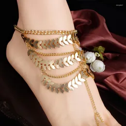 Fußkettchen 2023 Mode Sommer Blätter Kette Für Frauen Multilayer Quaste Strand Barfuß Sandalen Knöchel Armband Fuß Schmuck