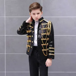 Kläder sätter barn paljett Tassel European Suit Set Flower Boy Army Dress Stage Show Palace Prince Performance Clothes Blazer Pants Pants