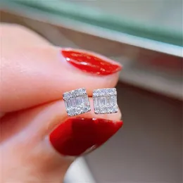 Stud Princess Cut Lab Diamond Earring 925 Orecchini per matrimoni di gioielli in argento in argento sterling per feste nuziali da donna GiftStud221q