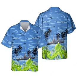 Camicie casual da uomo Jumeast Nave stampata in 3D Palm Tree Tactical Men Hawaiian Warship Artwork Camicette da spiaggia Camisa Social Youth Drip Clothes 230221