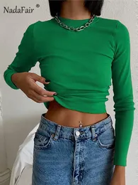 Canottiere da donna Camis Nadafair O Neck Ribber T Shirt Verde Donna Primavera Abbigliamento da donna Solid Slim lavorato a maglia Skinny Sexy Top a maniche lunghe ritagliate 230222