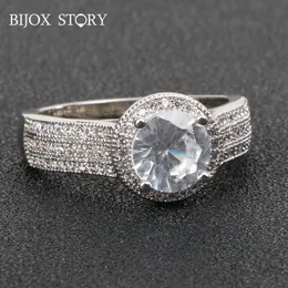 Кластерные кольца Bijox Story Ruxury Ring 925 Серебряные украшения с стерлингом с круглой формой циркона Женщины для свадебной банкетной вечеринки