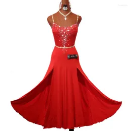 Stage Wear Sparkly Rhinestones Red Latin Dance Dress With Accessories For Women Performance Cha Rumba Samba Practice Clothes Lady