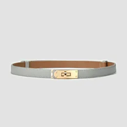 Thin leather belts for women designer belt with lock buckle classic calfskin durable practical cinture western style letter popular woman belt modern YD013 B4