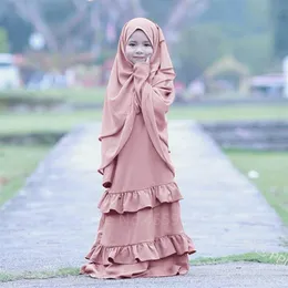 Abito musulmano Kid Abaya per ragazza Dubai Kaftan Abbigliamento islamico Bambini Ramadan Prayer Jubba Abito Hijab Medio Oriente Turkish258G
