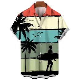 Men's Casual Shirts Hawaiian Surfing Shirt For Men 2023 Short Sleeve Fashion Beach Holiday Male Clothing Collar Button Top Blouse 230221