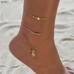 Fußkettchen Manray Mode Sommer Kristall Ananas Weibliche Barfuß Häkeln Sandalen Fuß Schmuck Perle Knöchel Kette Für Frauen Schuhe