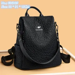 Factory outlet ladies shoulder bags 2 styles simple and versatile black handbag large-capacity embossed lychee leather backpack sewing fashion bag 63606#