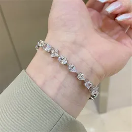 Luxury 925 Sterling Silver Shaped Tennis Love Designer Bracelet Jewelry for Woman White 5A Cubic Zirconia Heart Square Charm Chain Womens Bracelets Gift Box 16-18cm