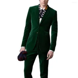 Męskie garnitury na zamówienie aksamitne ciemnozielone mężczyźni Slim FINCT Formal 2 -częściowy Blazer Groom Ball Suknia Tuxedo Męska płaszcz Kurtka Masculino