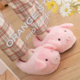 Slipare modeslipp på piggy tofflor skor för kvinnor chunky tecknad djur svin bomullsskor 2022 höstvinter fluffiga bilder z0215