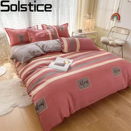 Sängkläder sätter Solstice Home Textile Simple Red Stripes Kid Boy Child Girl Cover Set Twin Queen King Bed Sheet Pillow Case Däck 230222