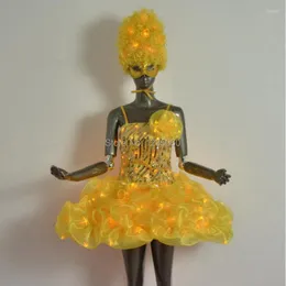 Dekoracja imprezowa Kobiety LED Dance Costume Balet Sukienka Lekka spódnica żółta tutu