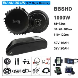 BAFANG MID DRITE SILNE BBSHD 1000W 52V Zestaw Wypełnij 68 mm 100 mm 120 mm Silnik EBIKE ZESTAW KONWERSJI Z AKTUALIZACJĄ 16AH 20AH