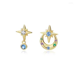 Boucles d'oreilles pendantes 1.2g One Piece Articles Star And Moon Zircon Bijoux pour femmes 925 Sterling Silver 18k Gold Pendant