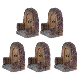 Decorative Flowers & Wreaths 5pcs Micro Landscape Gate Decorations Resin Simulation Wood Door Adornments