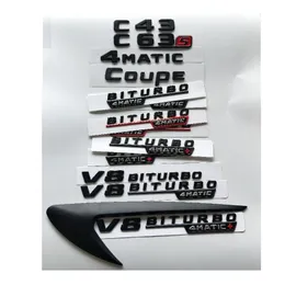 الحروف السوداء C43 C63 C63S V8 Biturbo 4Matic Fender Trunk Tunk Emblems Emblems شارات AMG W204 W205 Coupe2095