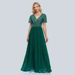 Partykleider Formelle Kleidung für Damen, elegant, V-Ausschnitt, Chiffon, sexy Ballkleid, bodenlang, Abendkleid mit kurzen Ärmeln, 230222