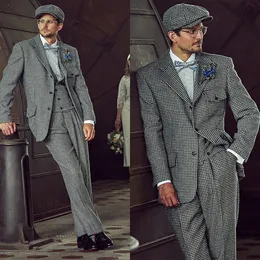 Mäns kostymer Blazers Houndstooth Men passar Tailormade 3 stycken Blazer Vest Pants Modern Single Breasted Winter Business Wedding Groom Prom skräddarsydd 230222