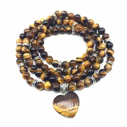 Strand Natural Tiger Eye Stone 6mm Bead Women Bracciale Heart Charm 74cm Yoga Collana Girl GIOCO GIETTÀ Gioielli Fashi