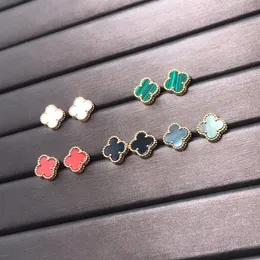 brand luxury van mini clover designer earrings stud mother of pearl 18K gold elegant women earring jewelry gift218g