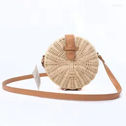 Kvällspåsar bali väska kvinnor hand vävd rund rotting halm bohemian strandcirkel cirkulär handväska crossbody axel axel