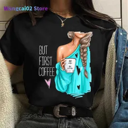 T-shirt da donna Coffee Girl T-shirt da donna casual New Black Top da ragazza girocollo Y2K Harajuku 90S Moda manica corta Abbigliamento Drop Ship 022223H