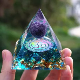 Decorative Figurines Objects & Energy Generator Orgone Pyramid Amethyst Peridot Healing Natural Crystal Reiki Chakra Orgonite Meditation Gif