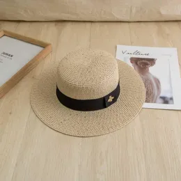 Damer Bee Outing Brim Straw Hat Sunscreen Summer Sunshade Hats Gorras Bow Wide European and American Retro Leisure All-Match Top Hatwide Wide