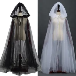 150 cm vrouwen witte zwarte tuLle mantel kostuums Halloween cosplay feestje heksen heksen bruids bruiloft lange cape snelle verzending245c